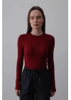 Uzun Kol Crop Top - Bordo