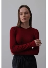 Uzun Kol Crop Top - Bordo