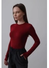 Uzun Kol Crop Top - Bordo