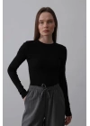 Uzun Kol Crop Top - Siyah