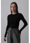 Uzun Kol Crop Top - Siyah