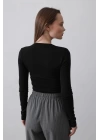 Uzun Kol Crop Top - Siyah