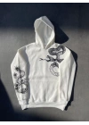 Uzun Kol Kapşonlu Baskılı SweatShirt - Beyaz
