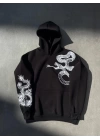 Uzun Kol Kapşonlu Baskılı SweatShirt - Siyah