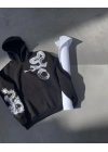 Uzun Kol Kapşonlu Baskılı SweatShirt - Siyah