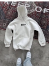 Uzun Kol Kapşonlu Göğüs Baskılı SweatShirt - Beyaz