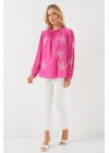Uzun Kol Nakışlı Örme Bluz 951 - Pembe
