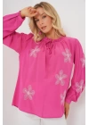 Uzun Kol Nakışlı Örme Bluz 951 - Pembe