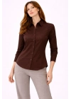 Uzun Kollu Gömlek Düğmeli Klasik Yaka Günlük Ve Ofis Şıklığına Uygun - Kahverengi