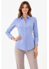 Uzun Kollu Gömlek Düğmeli Klasik Yaka Günlük Ve Ofis Şıklığına Uygun - Mavi