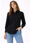 Uzun Kollu Gömlek Düğmeli Klasik Yaka Günlük Ve Ofis Şıklığına Uygun - Siyah