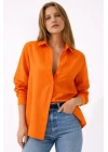 Uzun Kollu Gömlek Düğmeli Klasik Yaka Günlük Ve Ofis Şıklığına Uygun - Turuncu