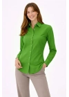 Uzun Kollu Gömlek Düğmeli Klasik Yaka Günlük Ve Ofis Şıklığına Uygun - Yeşil
