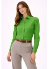 Uzun Kollu Gömlek Düğmeli Klasik Yaka Günlük Ve Ofis Şıklığına Uygun - Yeşil