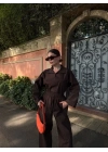 Uzun Kollu Yakalı Gömlek Pantalon Takım- Kahverengi