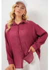 Uzun Oversize Gömlek 20320 - Bordo
