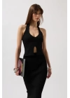 V Detay Dokulu Crop Bluz