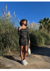 V yaka çizgili bluz siyah A3699