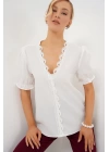 V Yaka Dantelli Bluz 956 - Beyaz