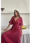 V YAKA DÖKÜMLÜ ELBİSE - Pembe