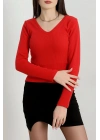 V yaka kaşkorse bluz kırmızı a3699