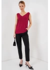 V Yaka Sıfır Kol Bluz 950 - Bordo