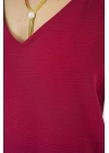 V Yaka Sıfır Kol Bluz 950 - Bordo
