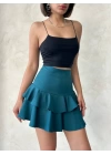 Valonlu fırfırlı etek yeşil s24681