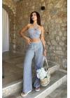 Vesna Keten Çizgili Crop Takım 9806-0025
