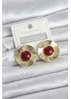 Vintage Model Bordo Gold Renk Pirinç Kadın Küpe