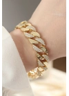 Vip Seri Pirinç Zirkon Taşlı Gold Renk Gurmet Bileklik