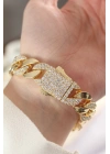 Vip Seri Pirinç Zirkon Taşlı Gold Renk Gurmet Bileklik