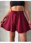 Volanlı keten şort bordo s255058