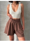 Volanlı keten şort kahve s255058
