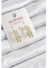 Xuping Zirkon Taşlı Sıralı Damla Model Gold Renk Kadın Küpe