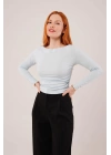 Yaka Detay Uzun Kollu Basic Bebe Mavisi Bluz