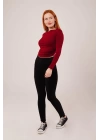 Yaka Detay Uzun Kollu Basic Bordo Bluz