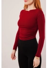 Yaka Detay Uzun Kollu Basic Bordo Bluz