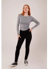 Yaka Detay Uzun Kollu Basic Gri Bluz