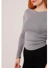 Yaka Detay Uzun Kollu Basic Gri Bluz