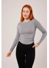 Yaka Detay Uzun Kollu Basic Gri Bluz
