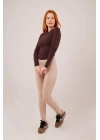 Yaka Detay Uzun Kollu Basic Kahverengi Bluz