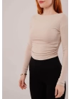 Yaka Detay Uzun Kollu Basic Krem Bluz