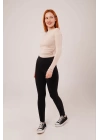 Yaka Detay Uzun Kollu Basic Krem Bluz