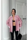 YAKA VE MANŞET BEYAZ  BOYFRİEND ÇİZGİLİ  POPLİN GÖMLEK - Bordo