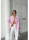 YAKA VE MANŞET BEYAZ  BOYFRİEND ÇİZGİLİ  POPLİN GÖMLEK - Pembe