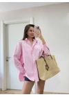 Yakalı Yandan Yırtmaçlı Gömlek - Pembe