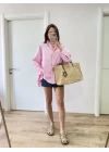 Yakalı Yandan Yırtmaçlı Gömlek - Pembe