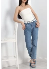 Yan Yırtmaçlı Straplez Bluz Ekru - 30290.251.