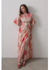 Yandan Bağlamalı Desenli Elbise - Pembe
